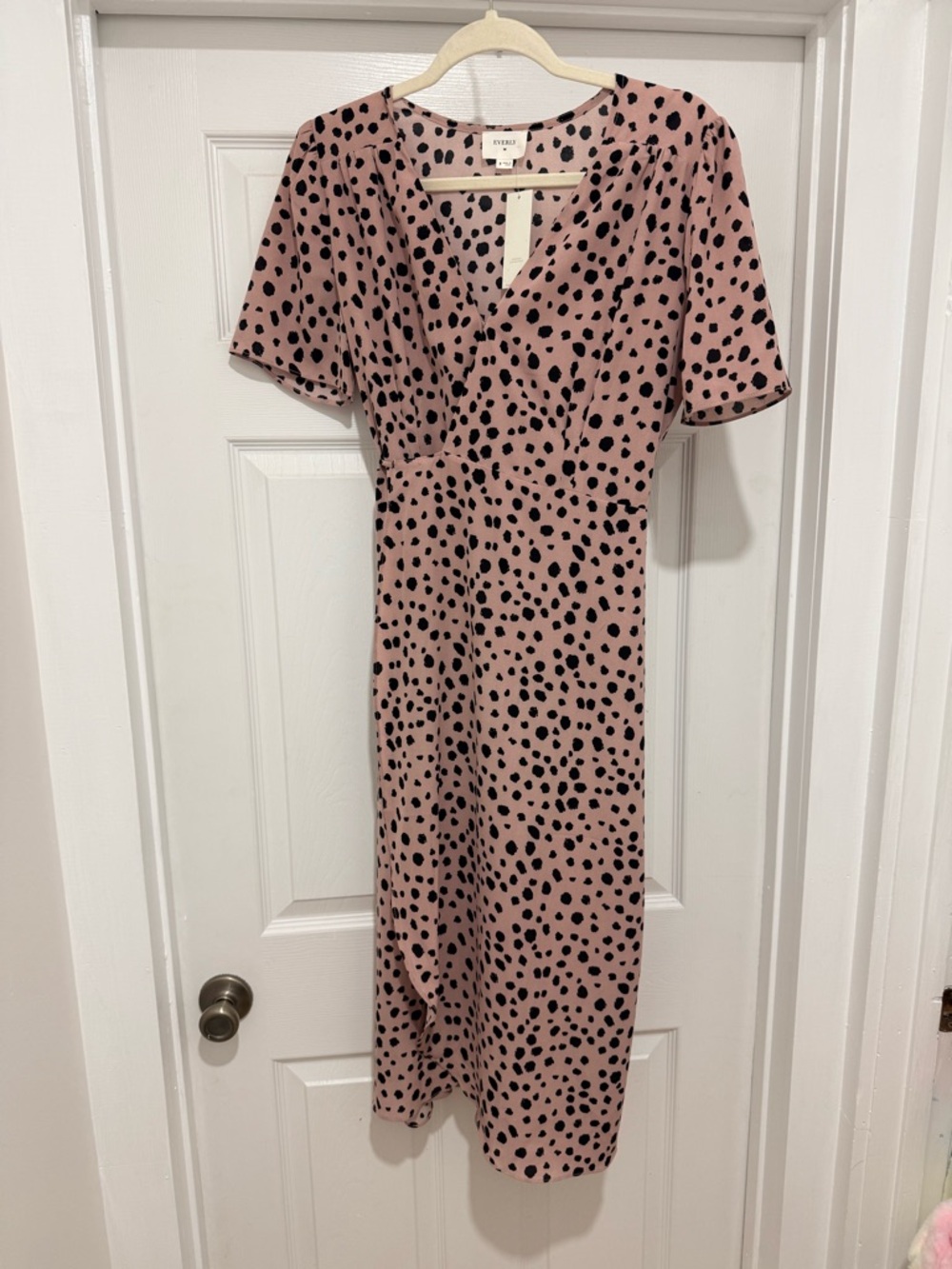 Francesca's Blush Pink Midi Dress with Black Spot Print